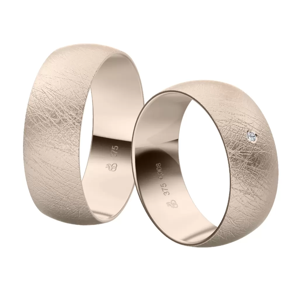 Breite Herbstgold Eheringe in eismattierter Gestaltung mit Diamanten