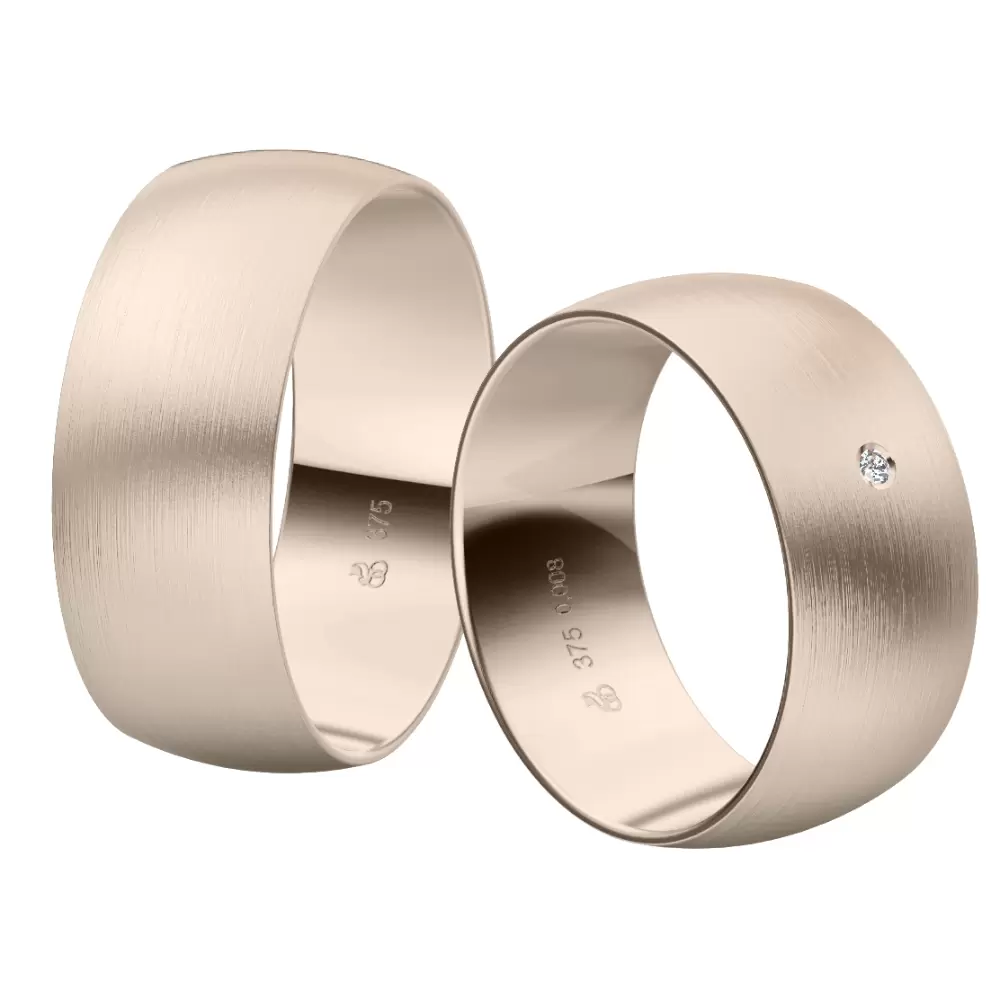 Herbstgold Eheringe mit 0,01 Karat Diamanten längsmatt