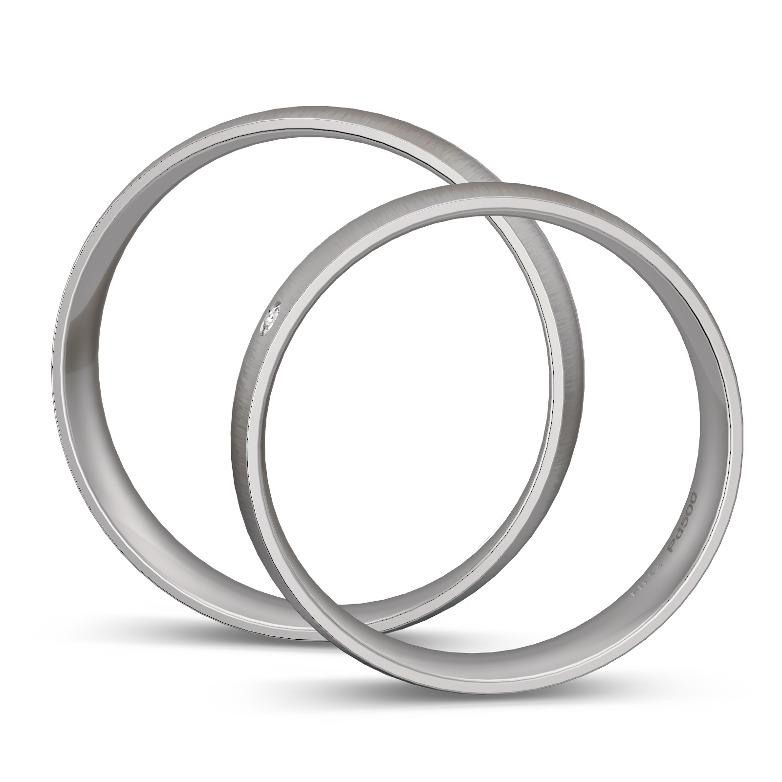 Palladium 500 Eheringe quermattiert mit hochpolierter gewölbter Rille und Diamanten in Seitenansicht