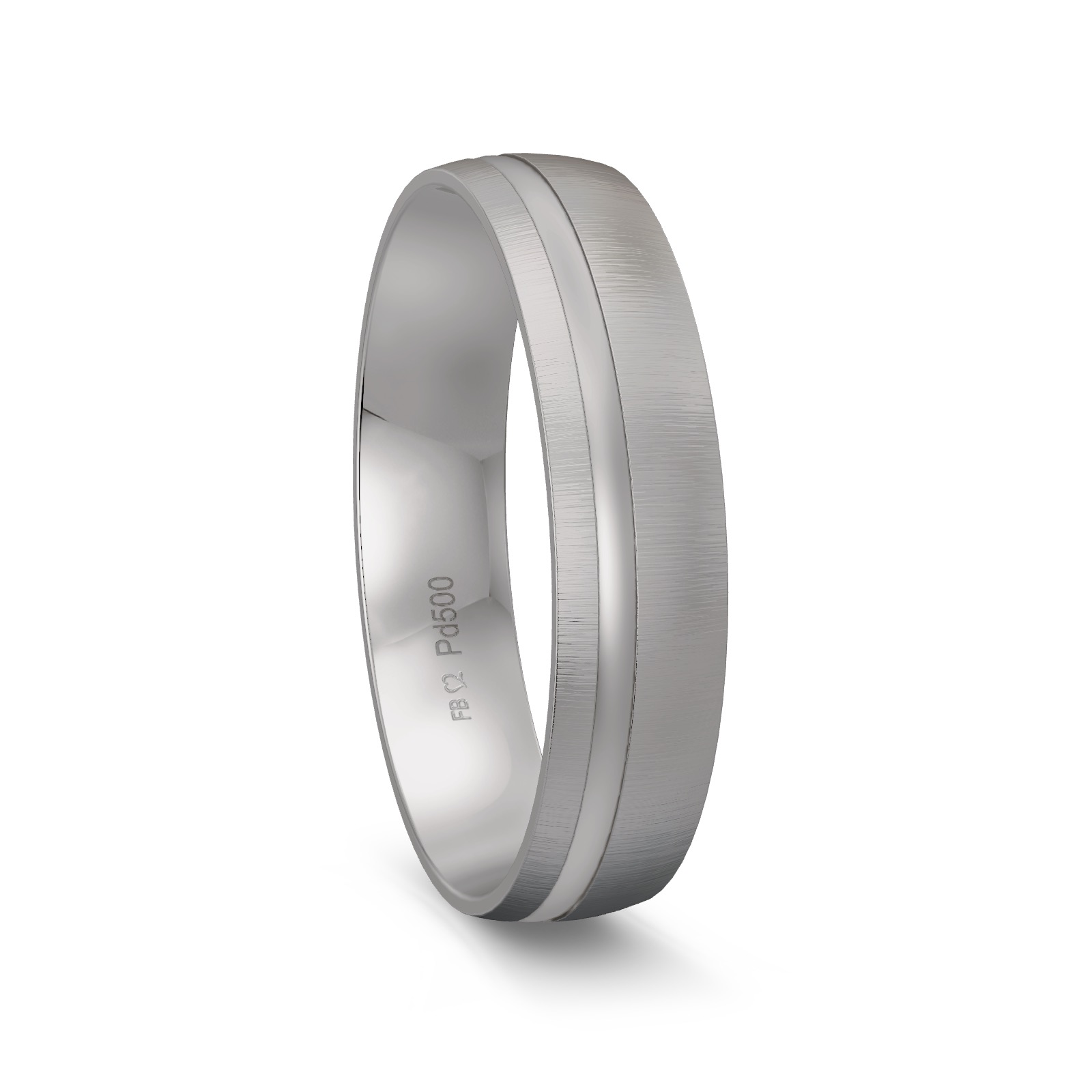 Palladium 500 Ehering quermattiert mit hochpolierter gewölbter Rille