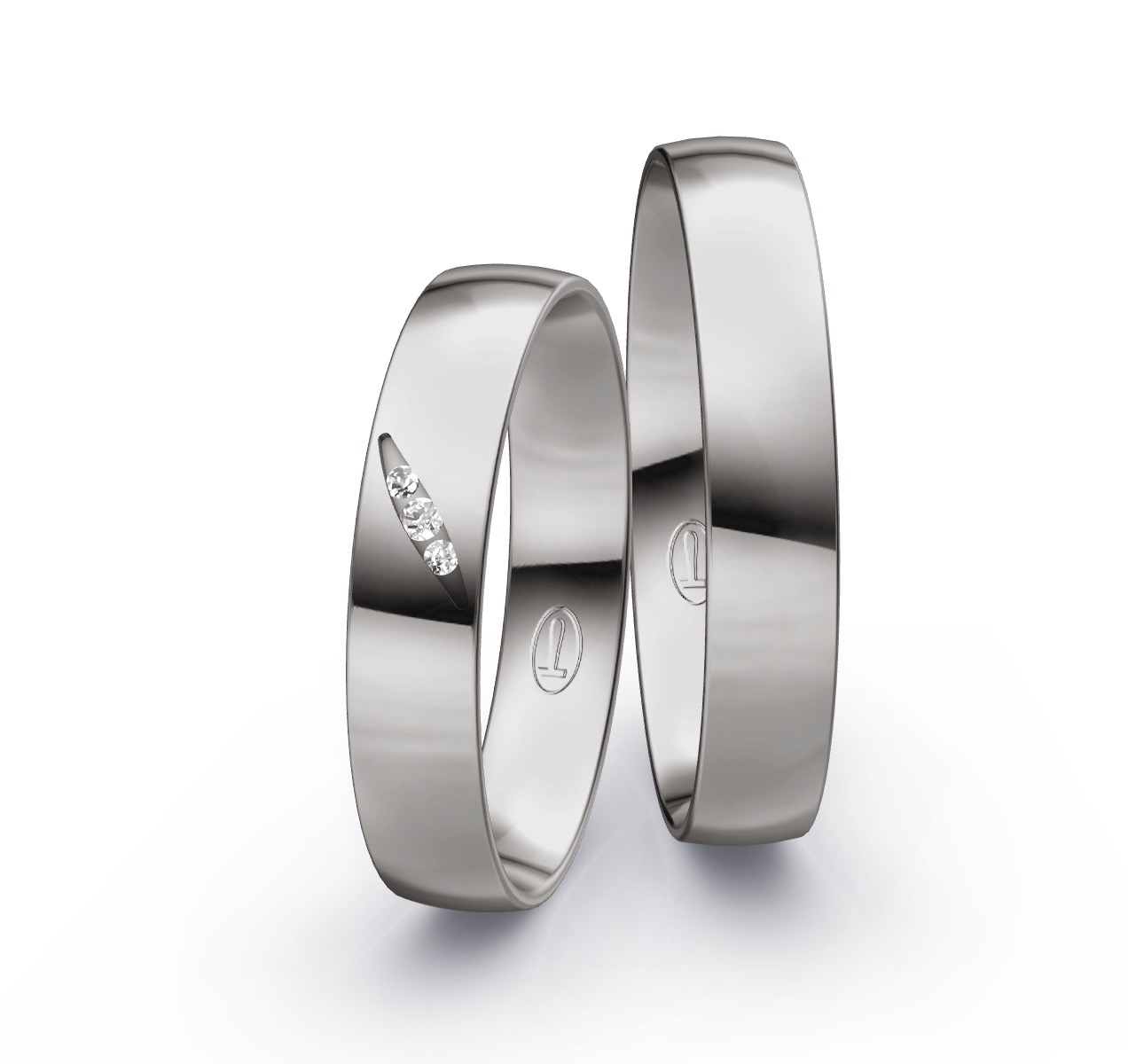 Eheringe aus poliertem Palladium 500 mit Diamanten in Kanalfassung