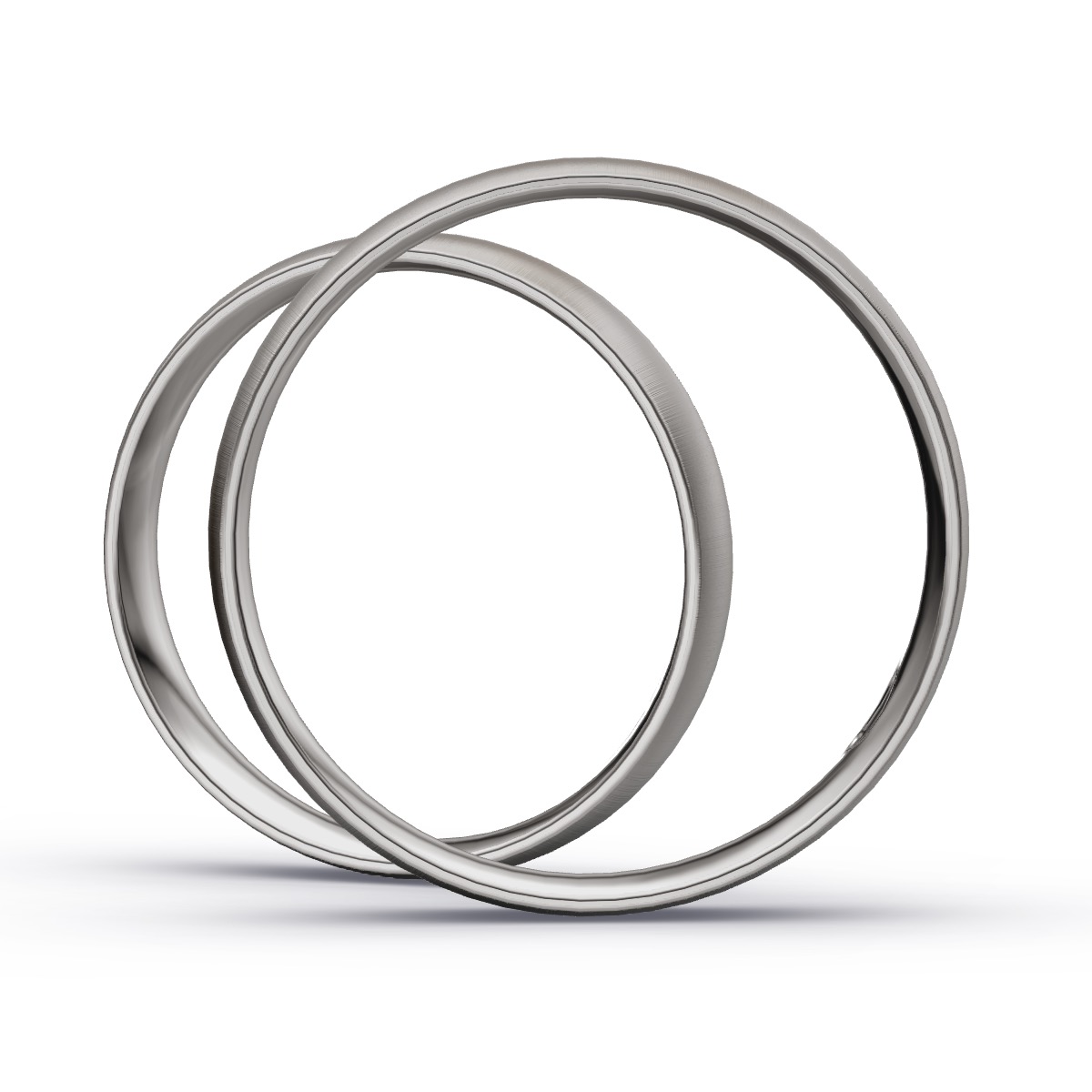 Schmal designte Eheringe aus Palladium 500 mit Quermattierung und Diamanten in Seitenansicht