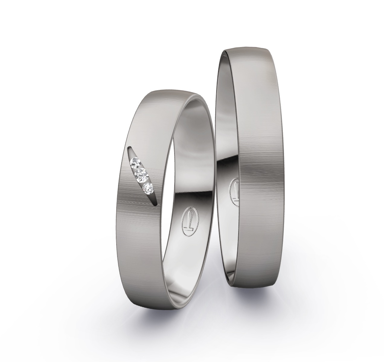 Palladium 500 Eheringe mit 3 Diamanten in Kanalfassung und Quermattierung