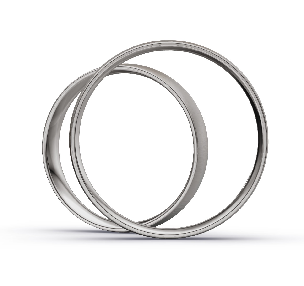 Palladium 500 Eheringe mit 3 Diamanten in Kanalfassung und Quermattierung in Seitenansicht