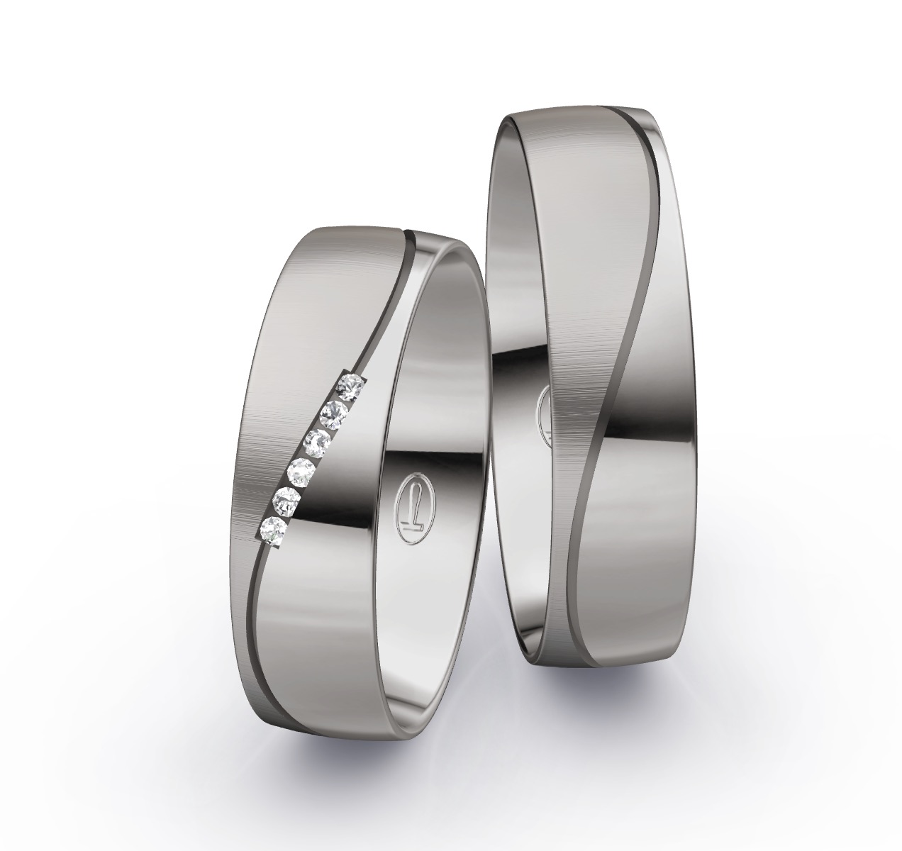 Eheringe aus Palladium 500 mit Diamanten und zwei Oberflächen