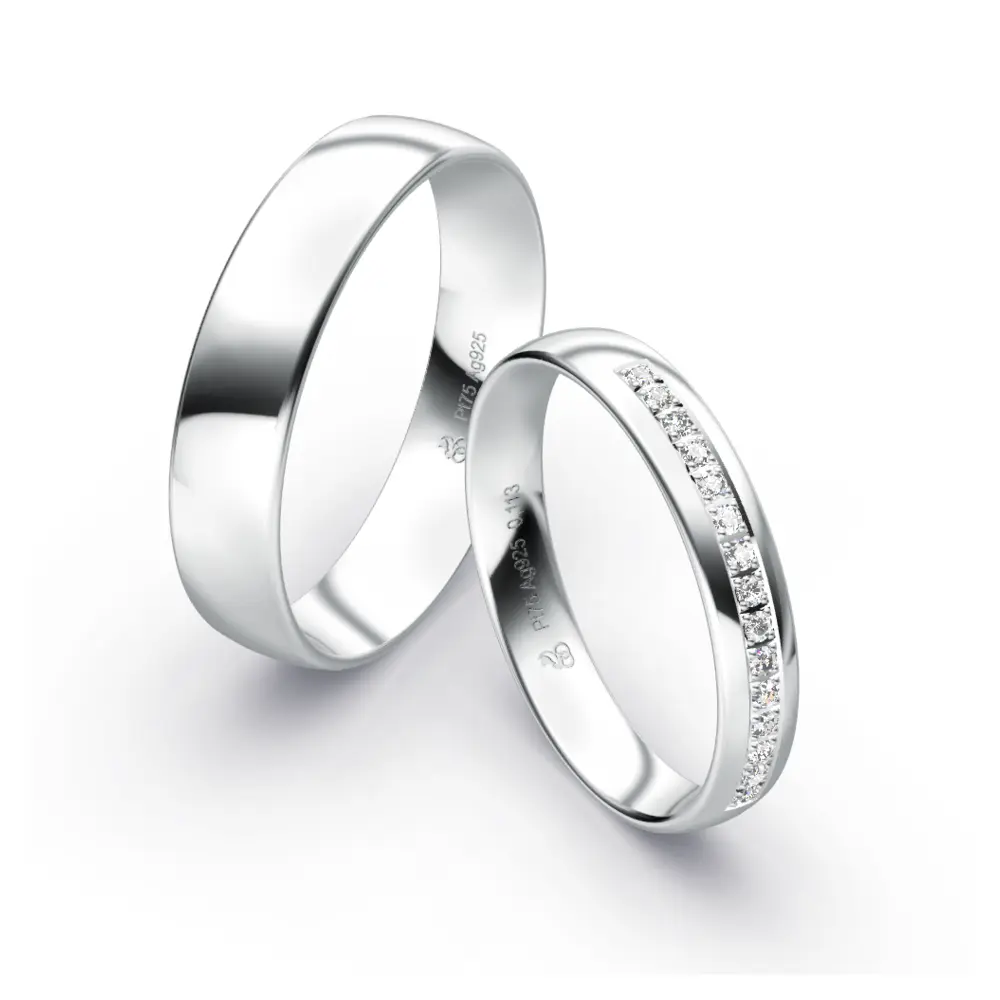 Plagentum Eheringe poliert in zwei Breiten mit 16 Diamanten im Damenring