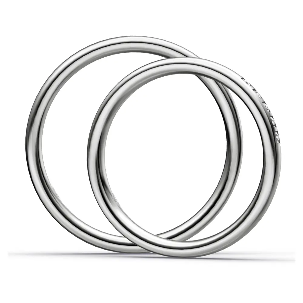 Platin Eheringe mit 5 weißen Diamanten in polierter Oberfläche seitlich