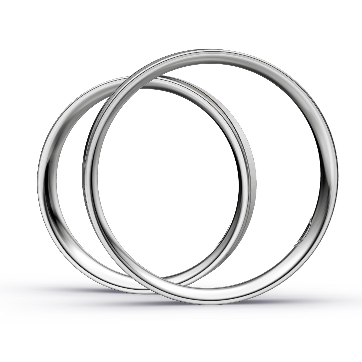 Eheringe aus Platin mit geschwungener Rille und 3 Diamanten in Seitenansicht