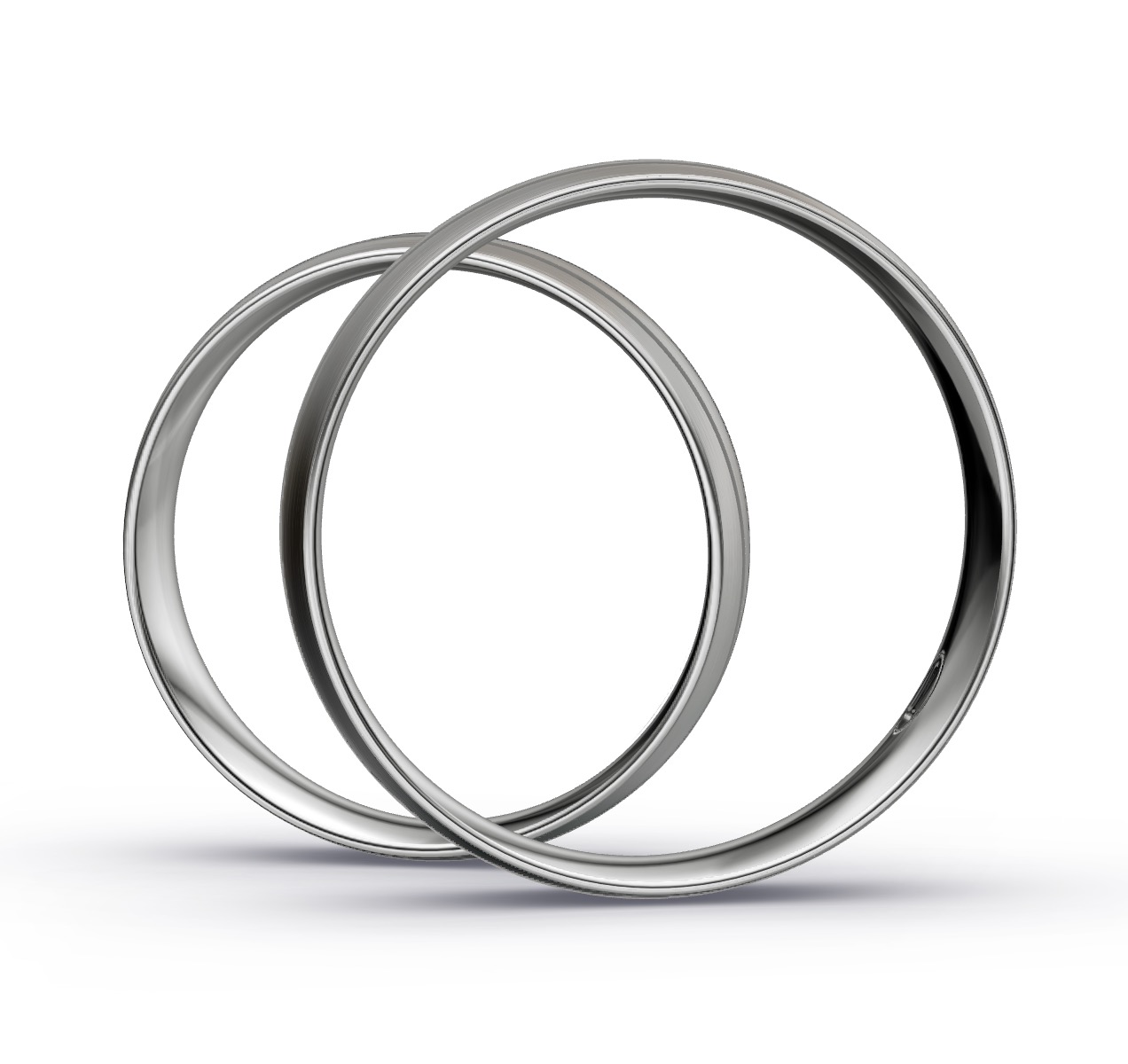 Längsmattierte Eheringe aus Platin mit ovaler Rille und Diamanten in Seitenansicht