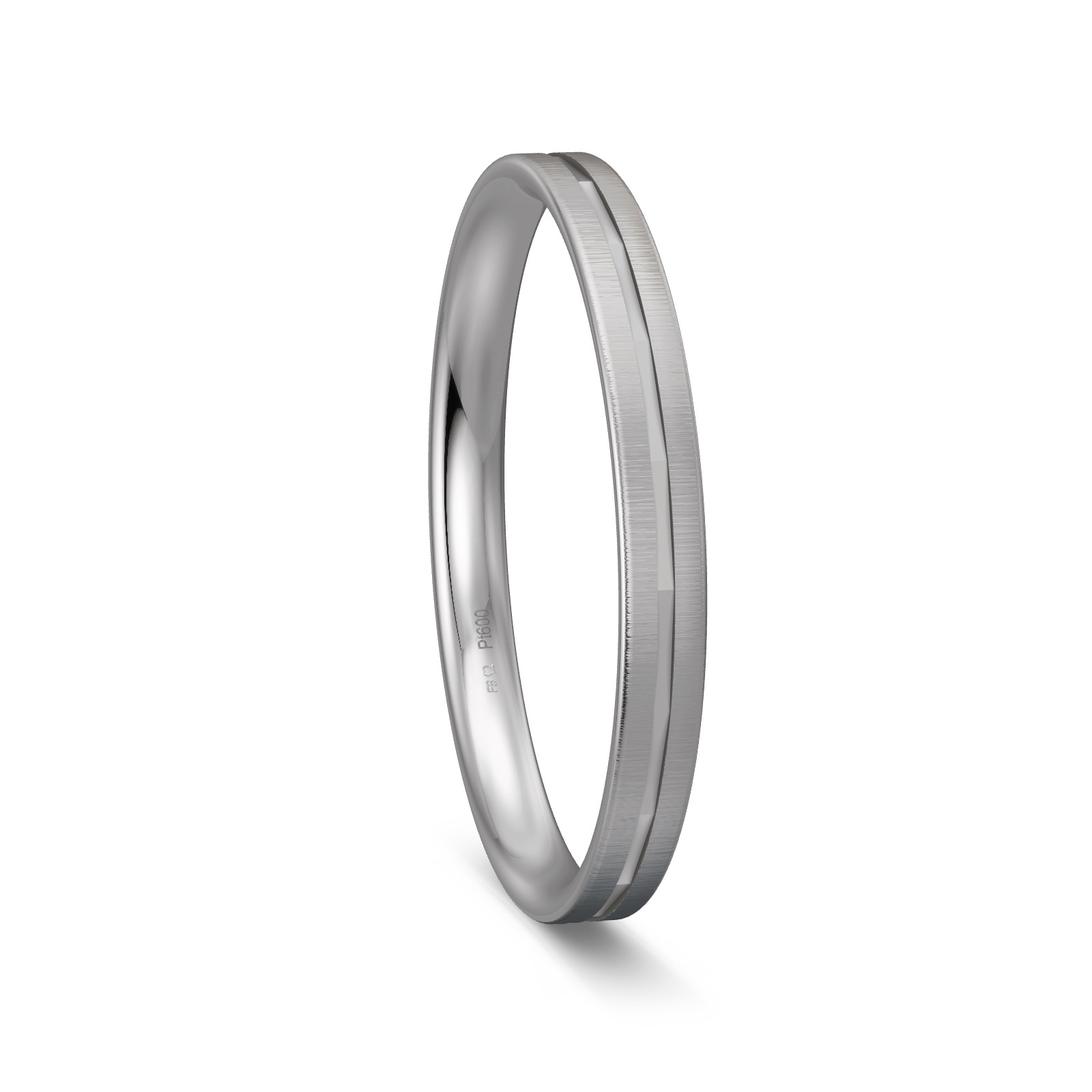 Ehering aus Platin mit Quermattierung und Rille