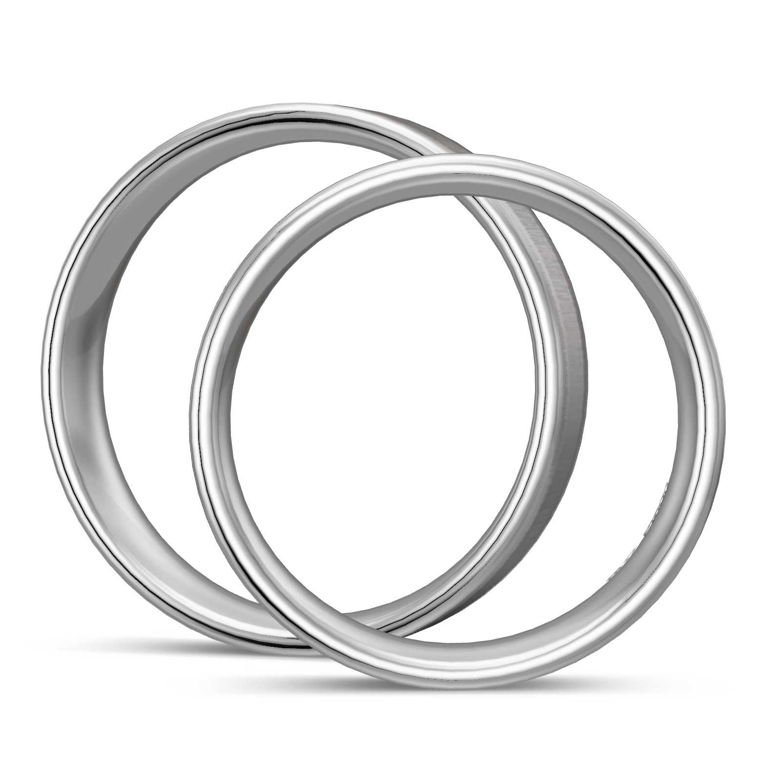 Eheringe aus quermattem Platin mit 3 Diamanten im Herzen in Seitenansicht