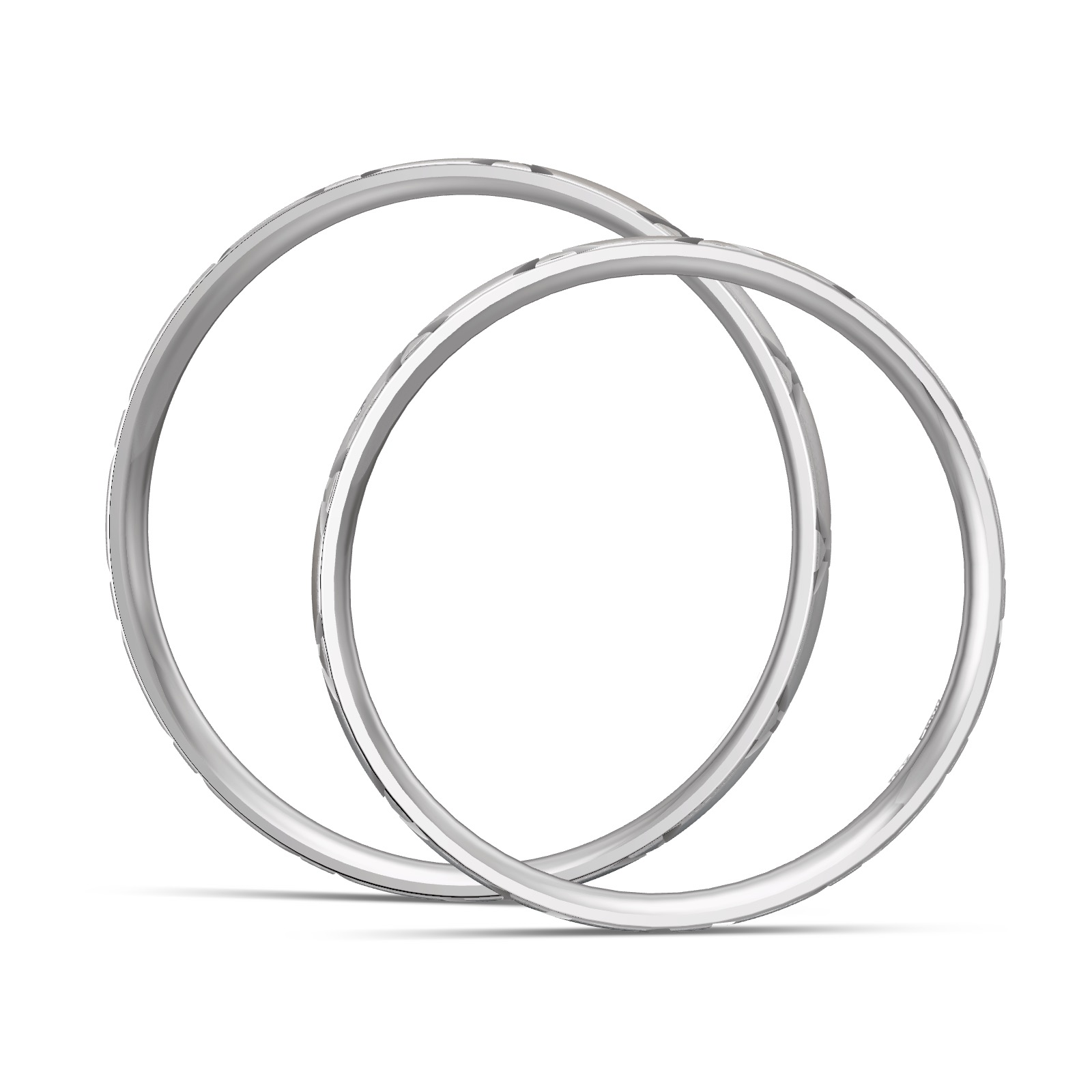 Sandmattierte Eheringe aus Platin mit Muster und Diamanten in Seitenansicht
