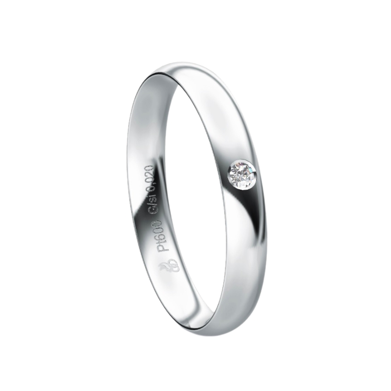 Ehering aus hochpoliertem Platin mit Diamanten