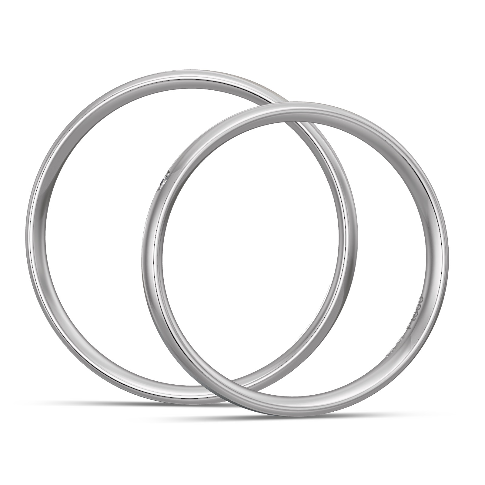 Schmale Trauringe aus Platin mit Diamant und Rillen in Seitenansicht