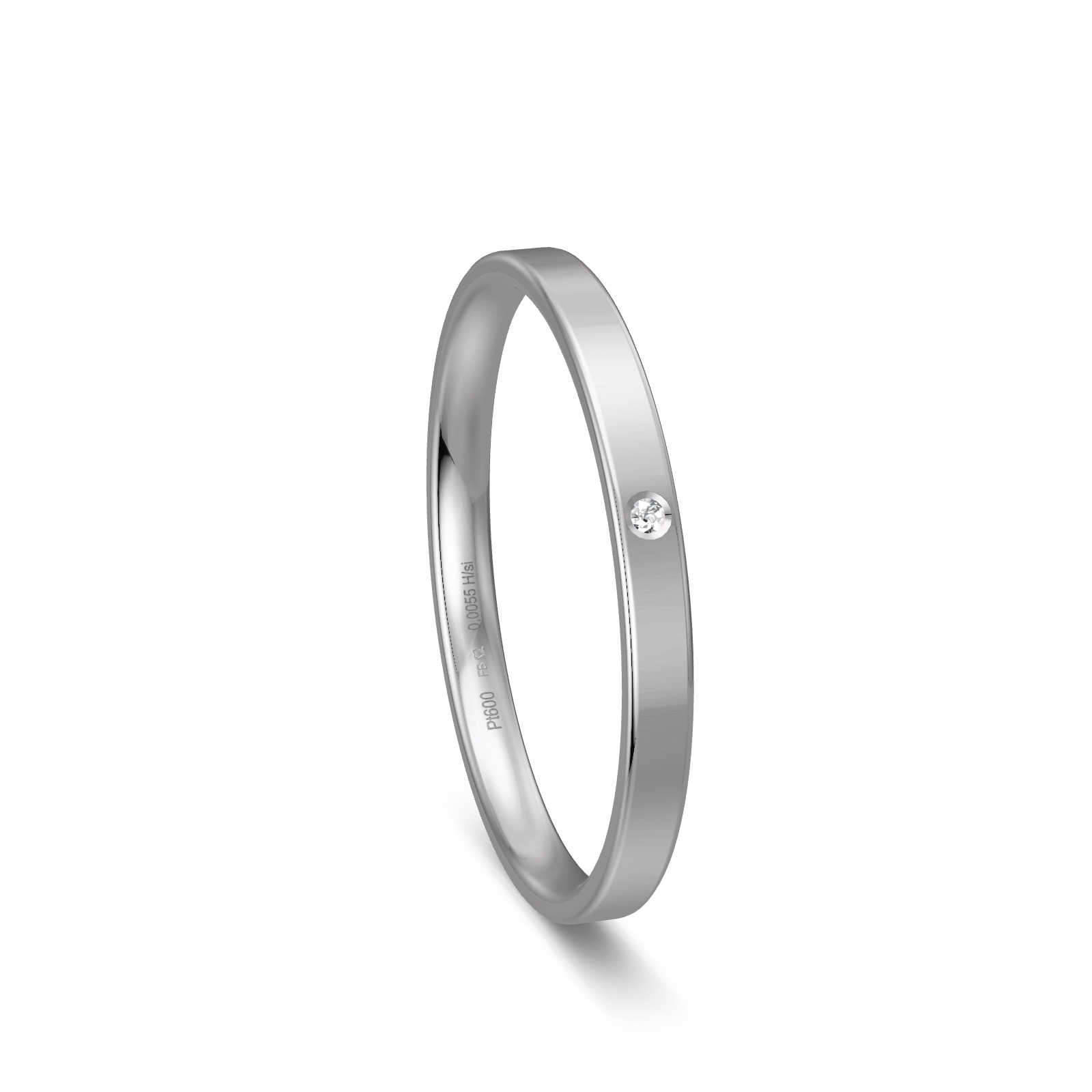 Polierter Platin Ehering mit Diamanten schmal