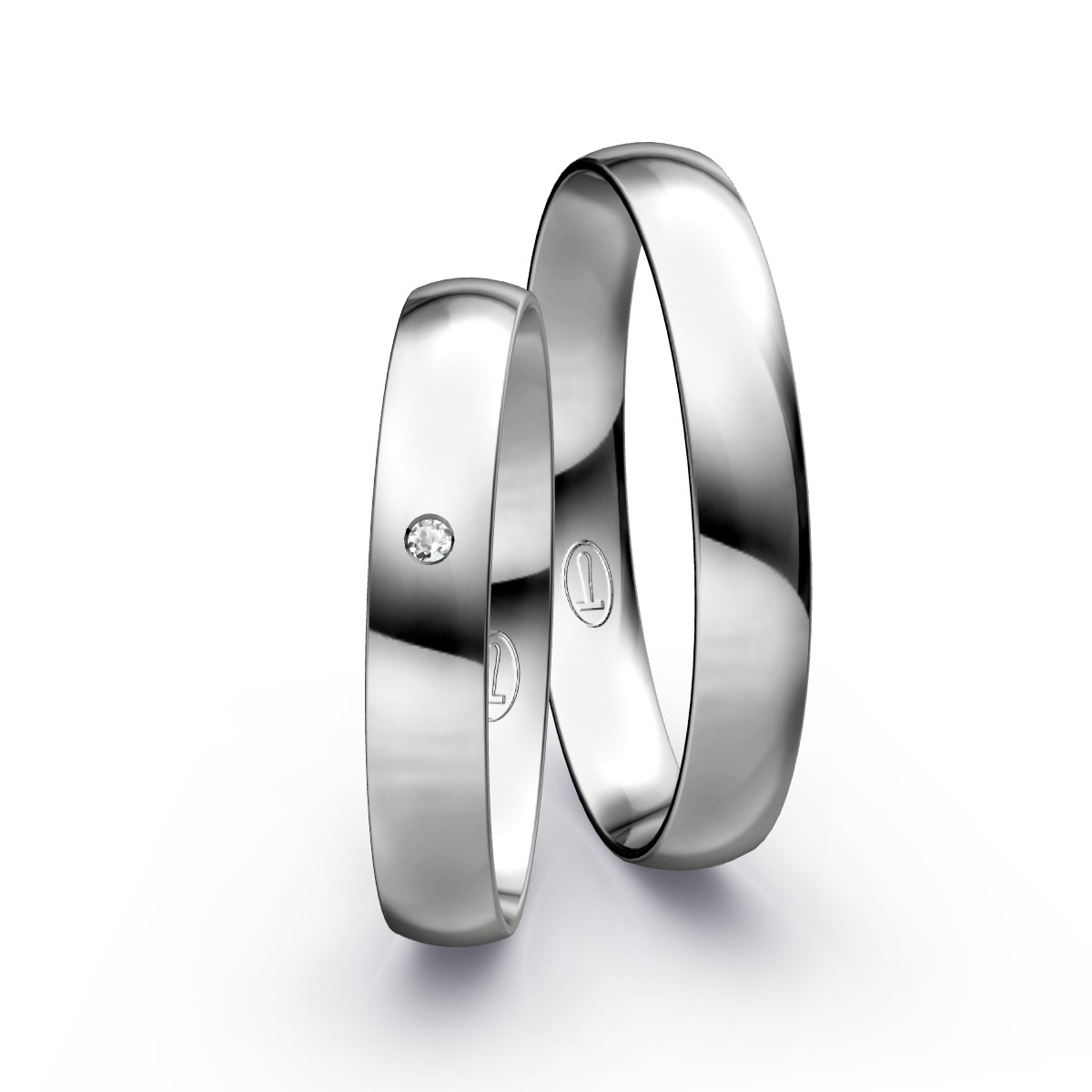 Trauringe aus Platin mit Diamanten in polierter Gestaltung