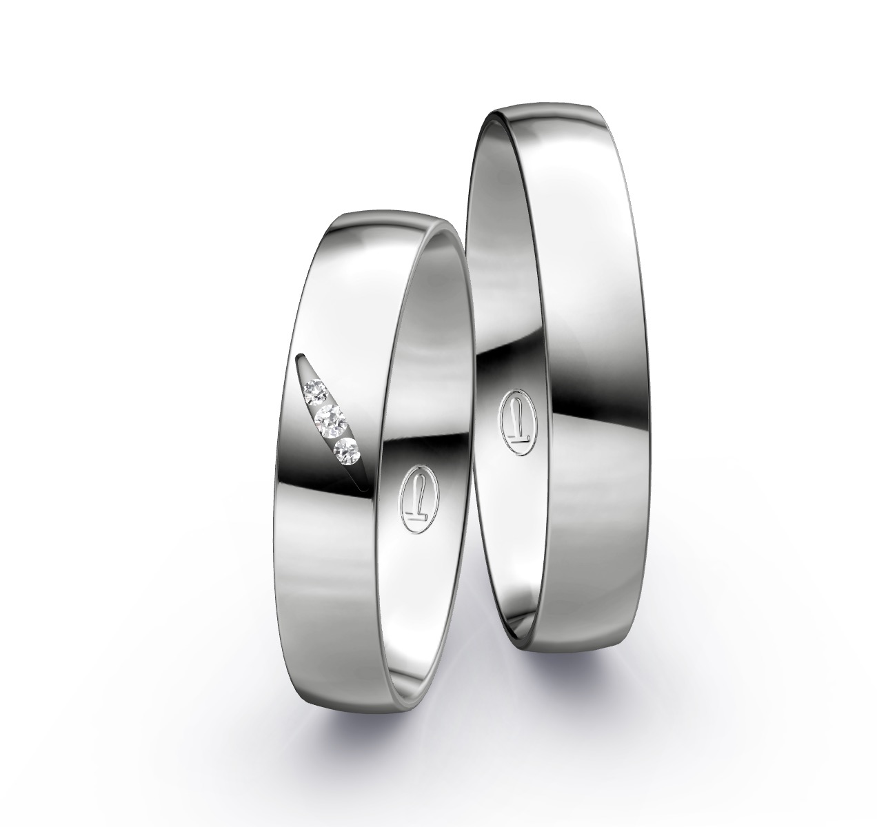 Trauringe aus poliertem Platin mit Kanalfassung in Tropfenform mit 3 Diamanten