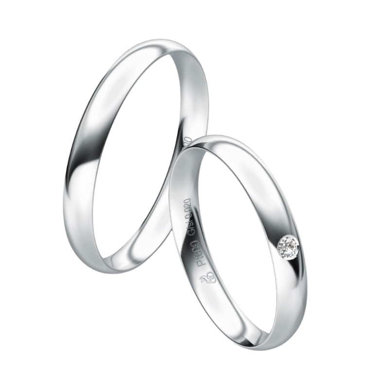 Eheringe aus hochpoliertem Platin mit Diamanten