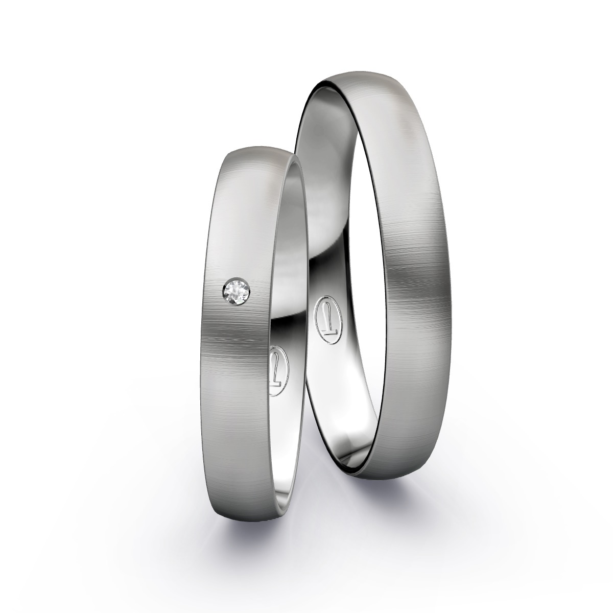 quermatte Trauringe aus Platin mit weißem Diamanten in 0,015 Karat
