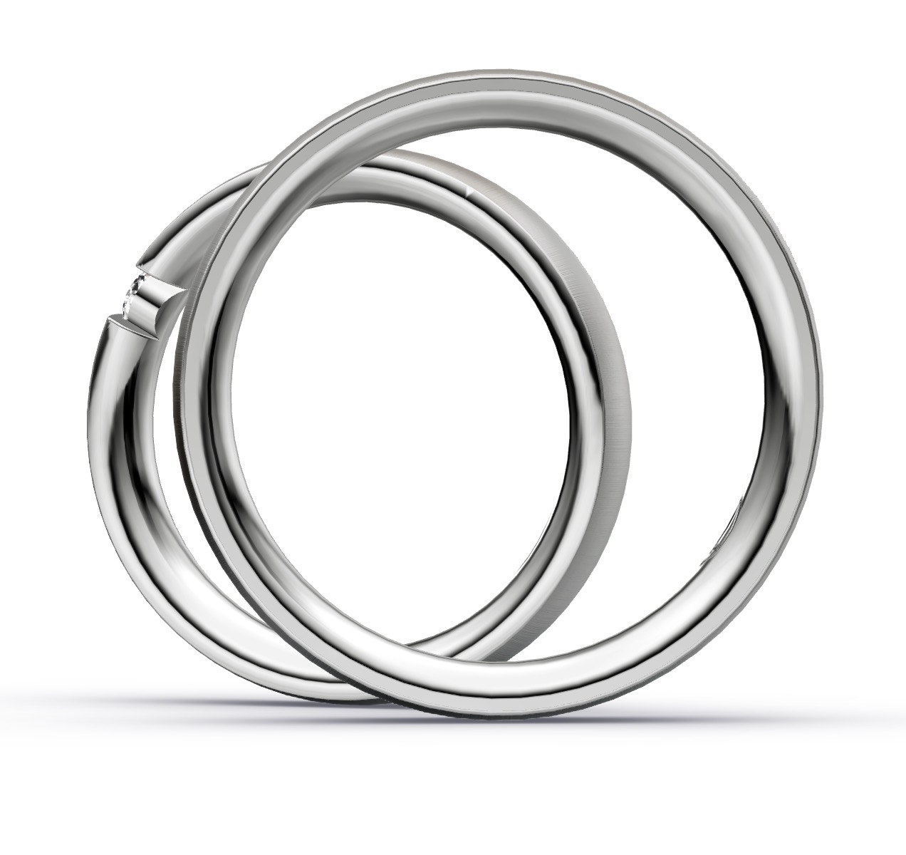 quermatte Eheringe aus Platin mit Diamanten in 0,09 Karat in Seitenansicht