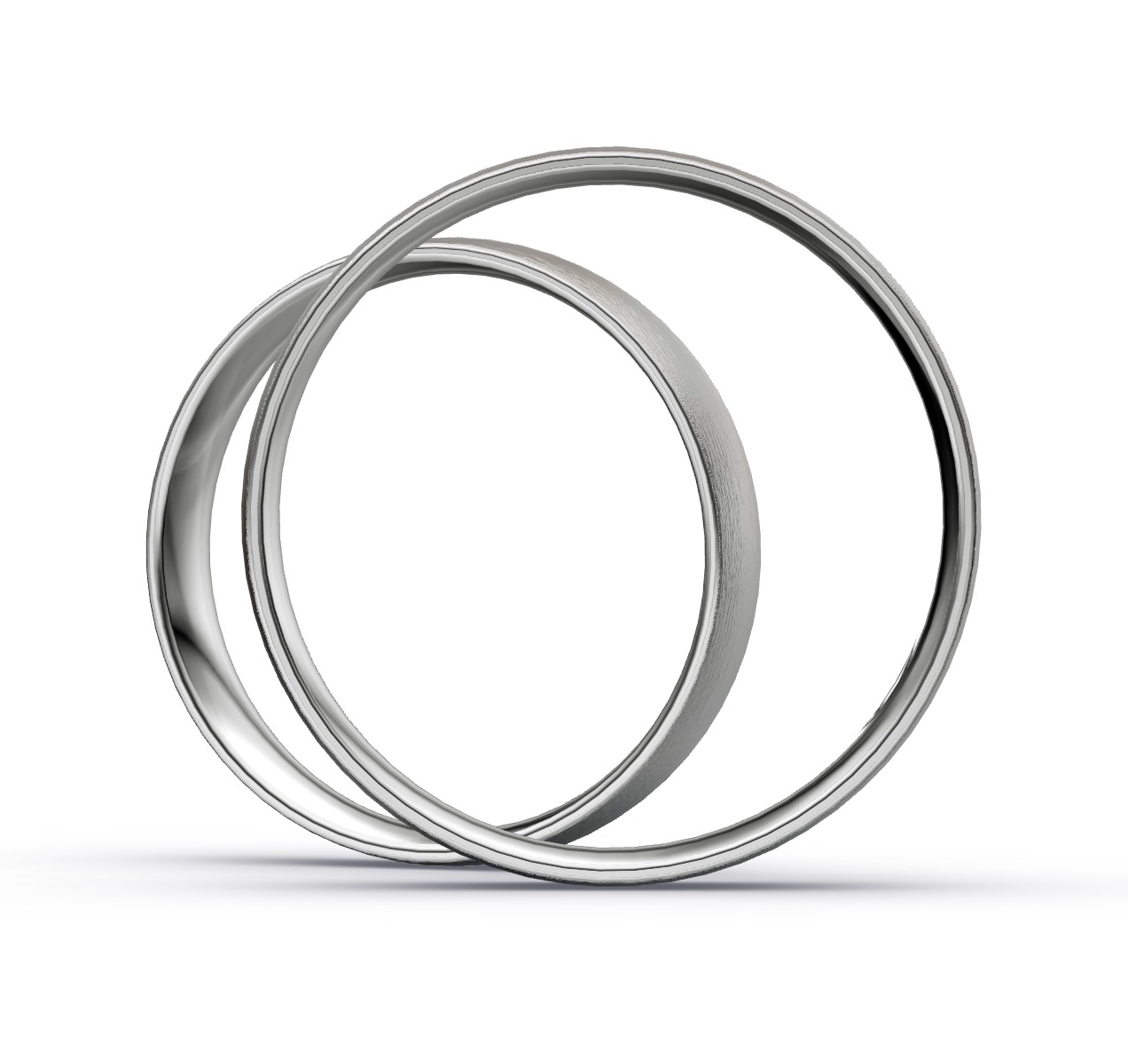 Trauringe aus Platin mit 3 Diamanten und Sandmattierung in Seitenansicht