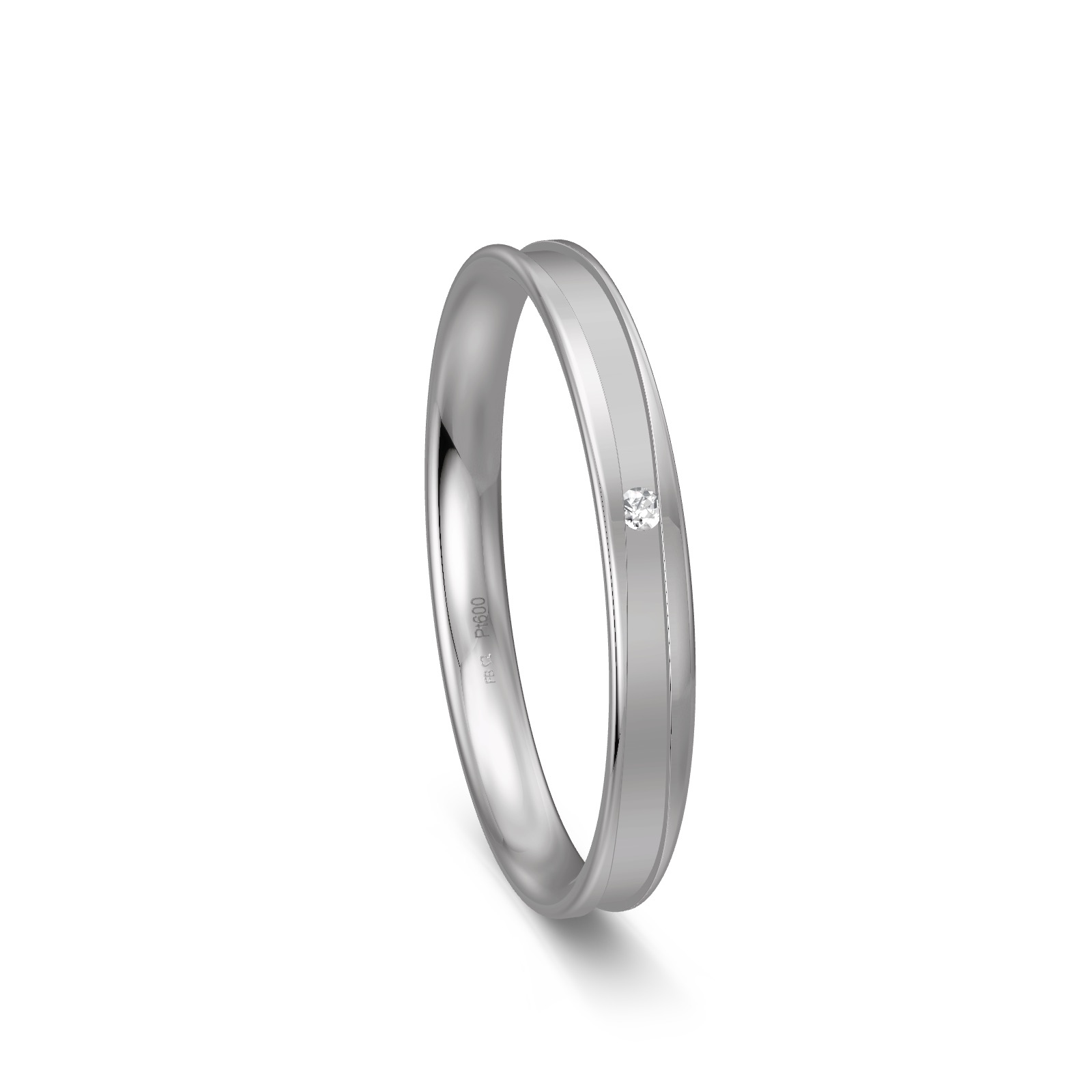 Schmaler Ehering aus Platin mit Diamanten in sandmattierter Rille