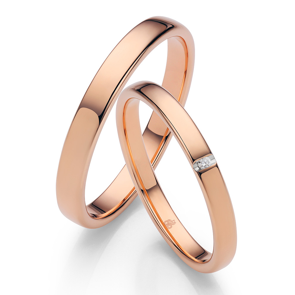 Roségold Eheringe mit Diamanten und polierte Oberfläche