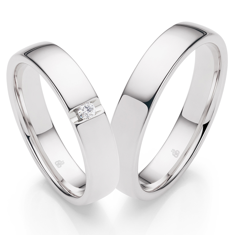 Ringe aus poliertem Weißgold mit einem 0,05 Karat Diamanten
