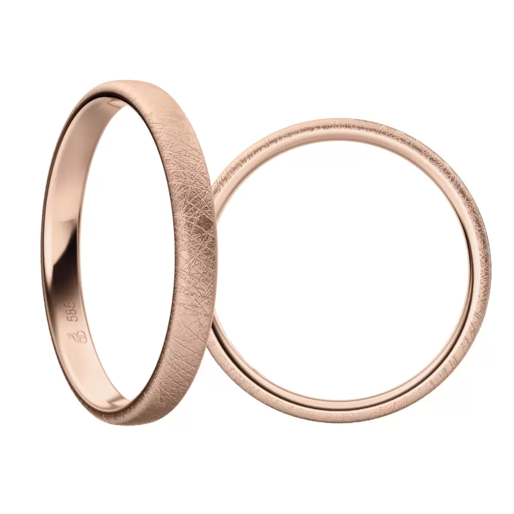 Eismatte Roségold Eheringe mit 15 Diamanten in Kanalfassung von hinten