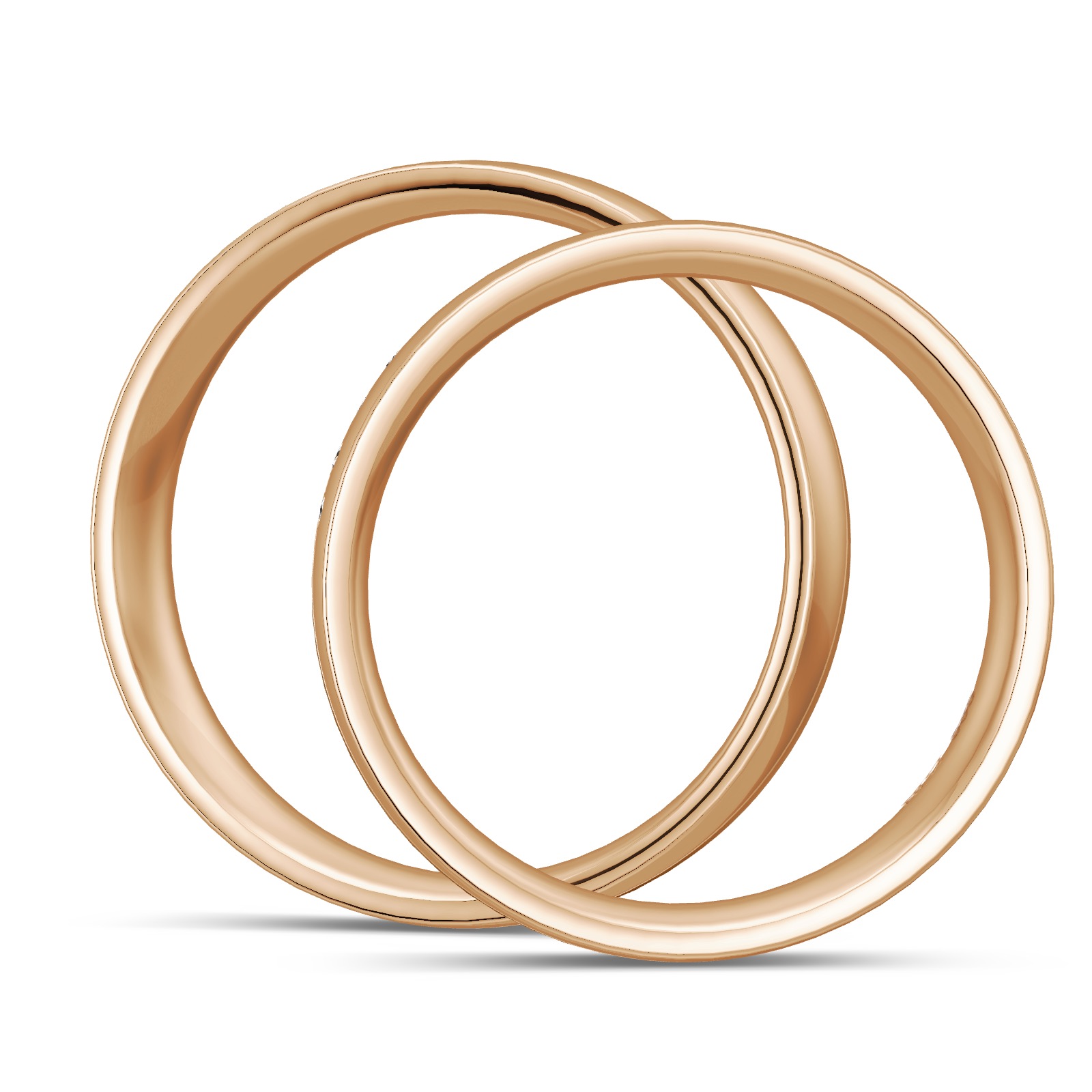 	Trauringe aus Roségold mit 5 Diamanten Polierung und Mattierung in Seitenansicht