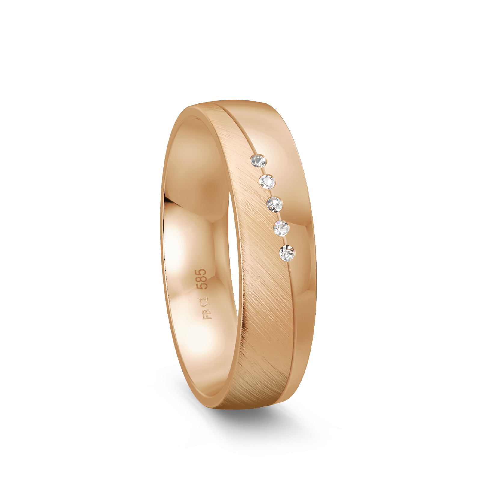 Trauring aus Roségold mit 5 Diamanten Polierung und Mattierung