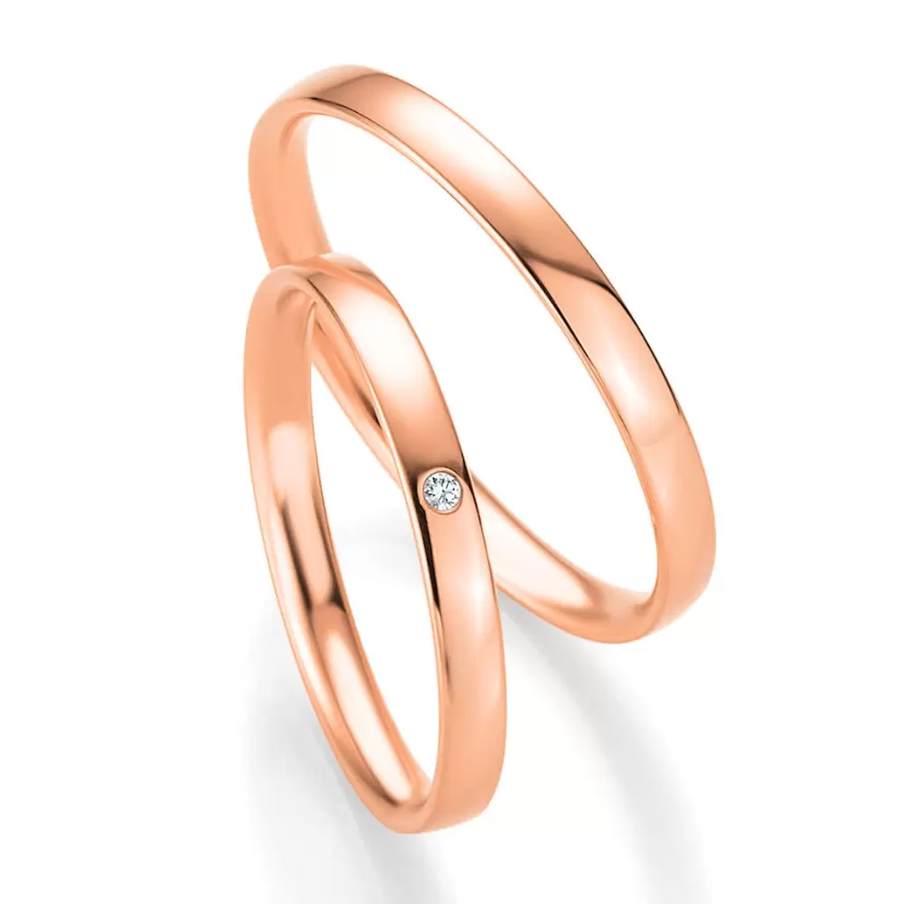 Rotgold Eheringe mit klassischer Polierung und Diamanten 2,5 mm breit