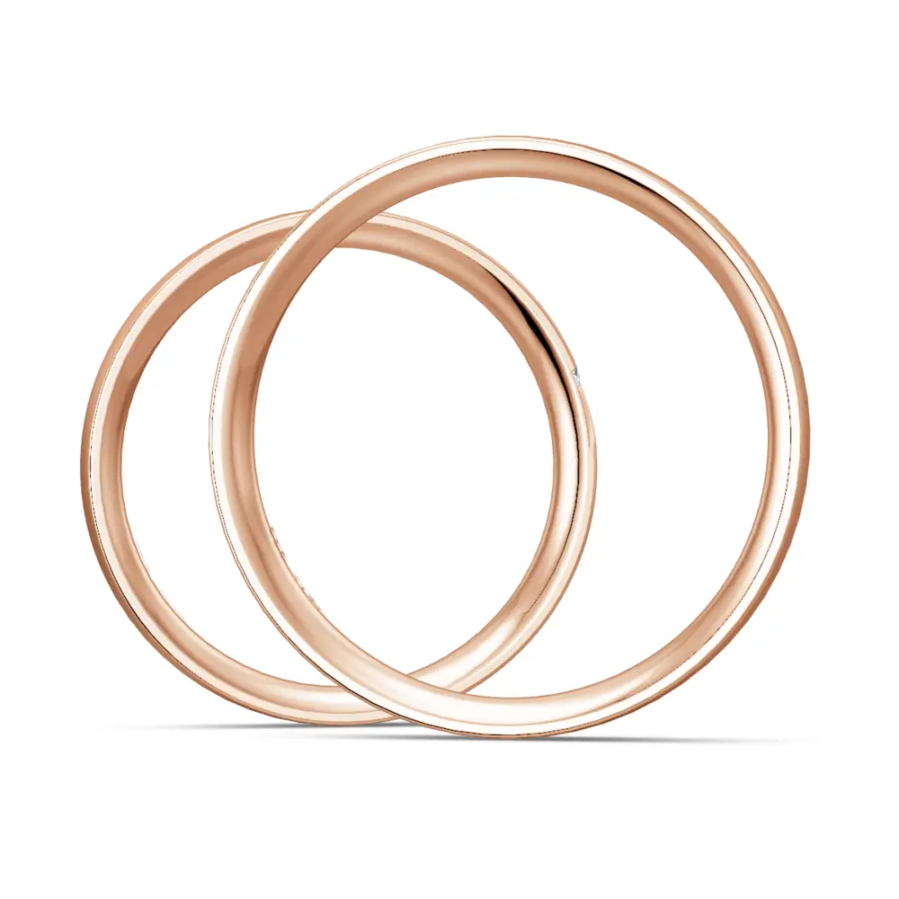 Matte Rotgold Eheringe mit 3 Diamanten in querer Rille seitlich