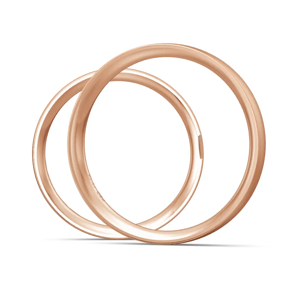 Matte schmale Rotgold Eheringe mit 5 Diamanten in schräger Rille seitlich