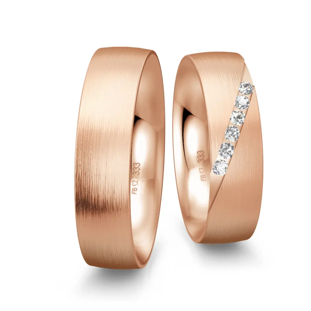 Rotgold Eheringe mit 6 Diamanten je 0,025 Karat in 6 mm Breite