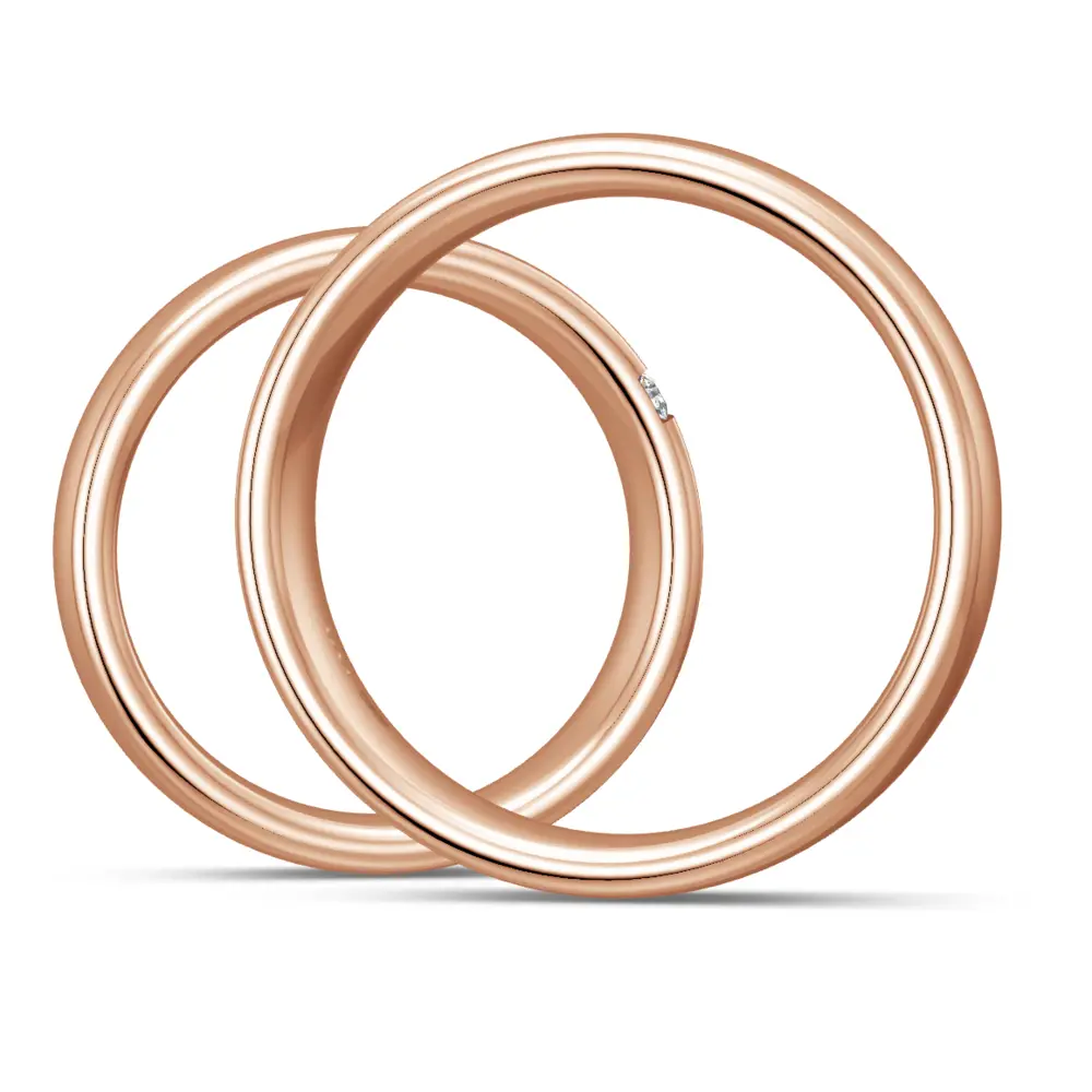 Rotgold Eheringe 6,5 mm breit poliert mit drei Diamanten seitlich