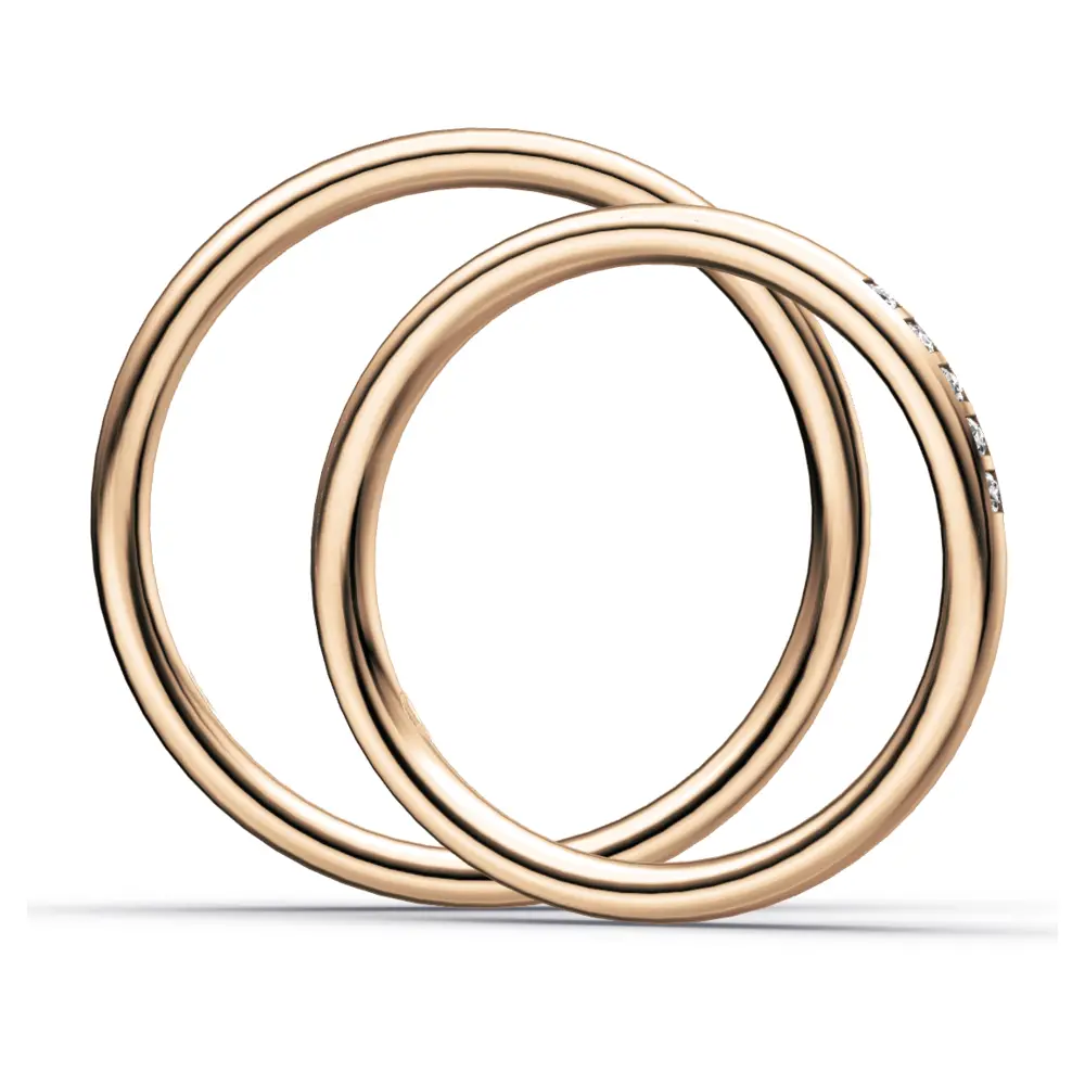 Rotgold Eheringe mit 5 weißen Diamanten in polierter Oberfläche seitlich