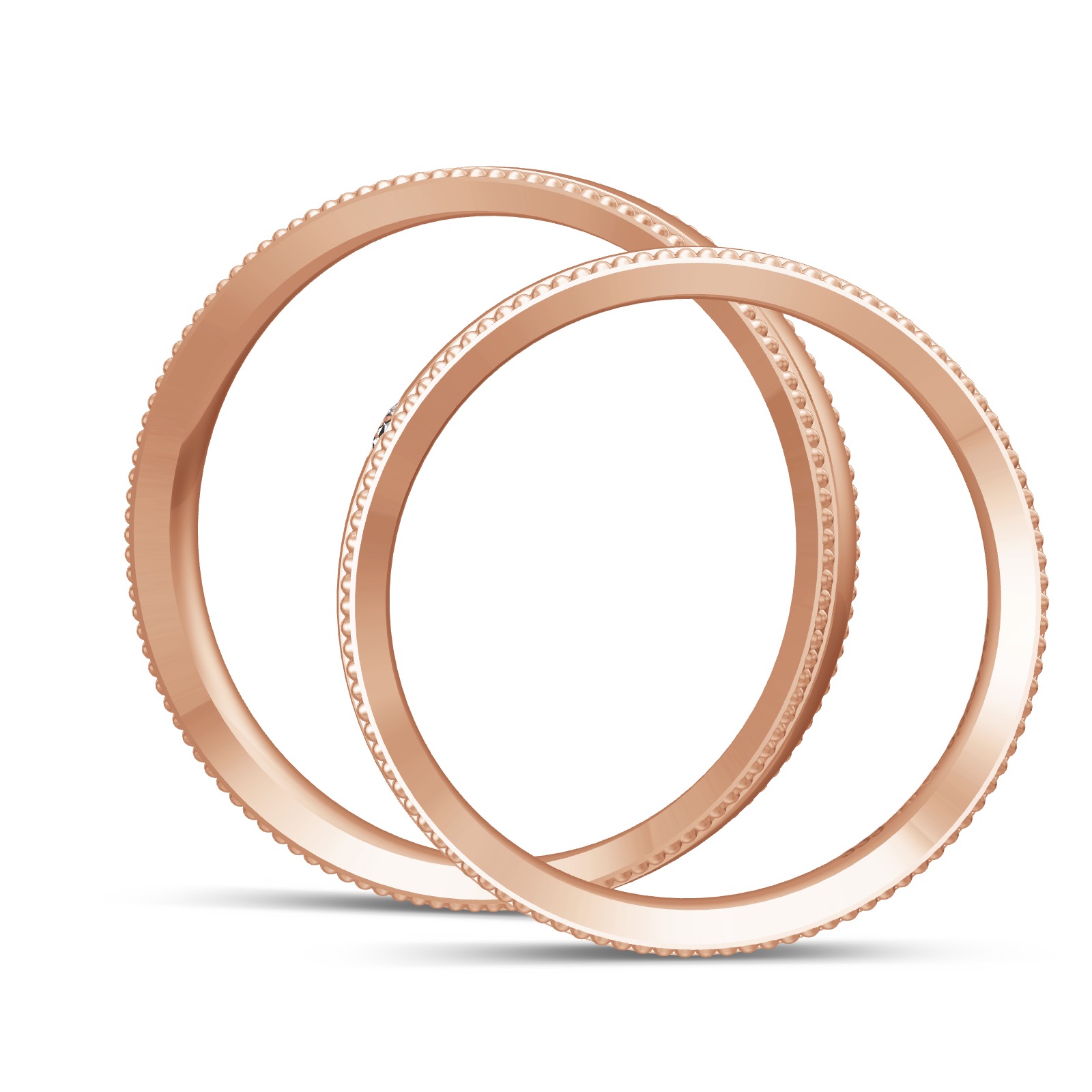 Eheringe aus Rotgold mit Diamanten und Millgriff Muster in Seitenansicht