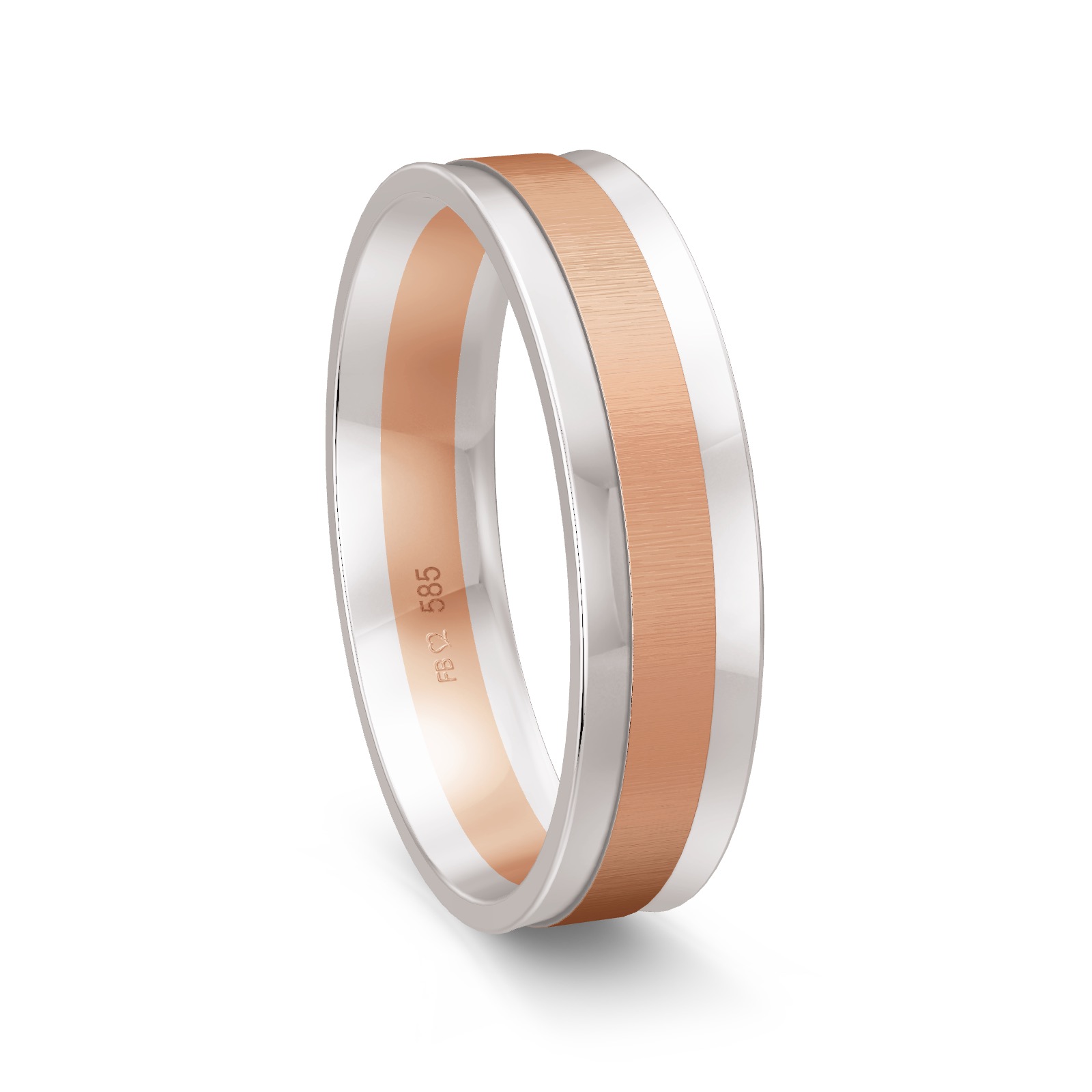 Weissgold Trauring mit matter Rotgold Mittelschiene
