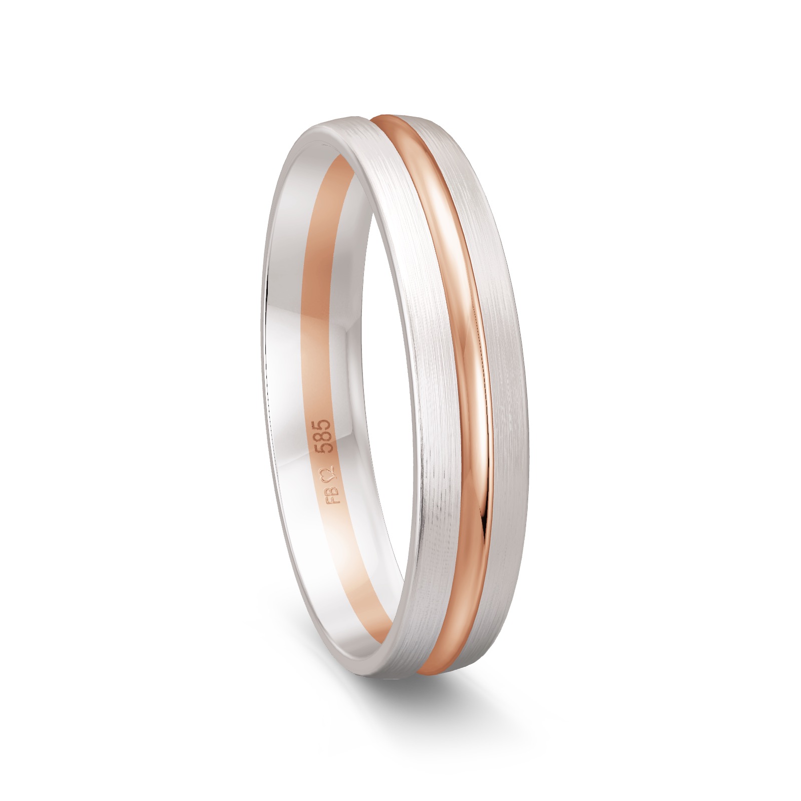 Weissgold Trauring mit polierter Rotgold Fuge