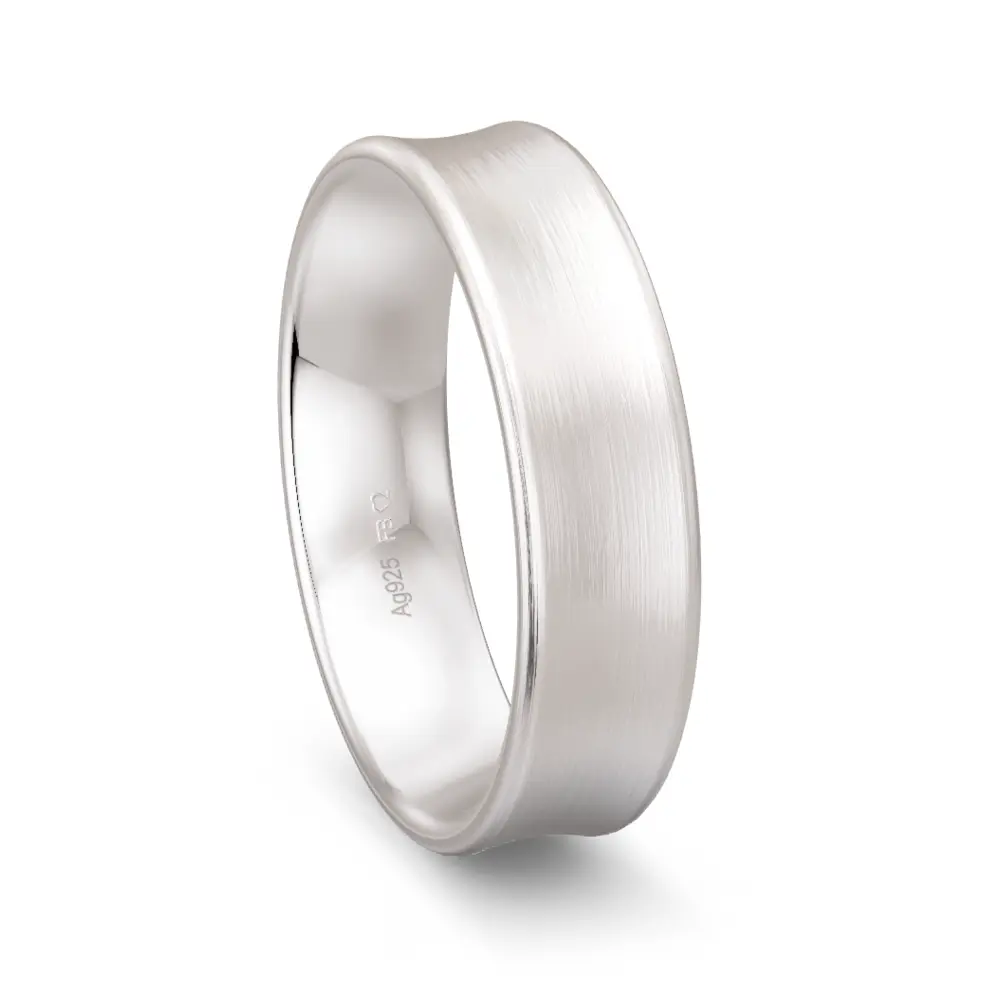 Konkaver Trauring aus mattem 925er Silber