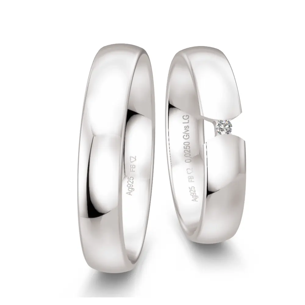 Eheringe aus Silber 925 mit Labor Diamant in Spannfassung