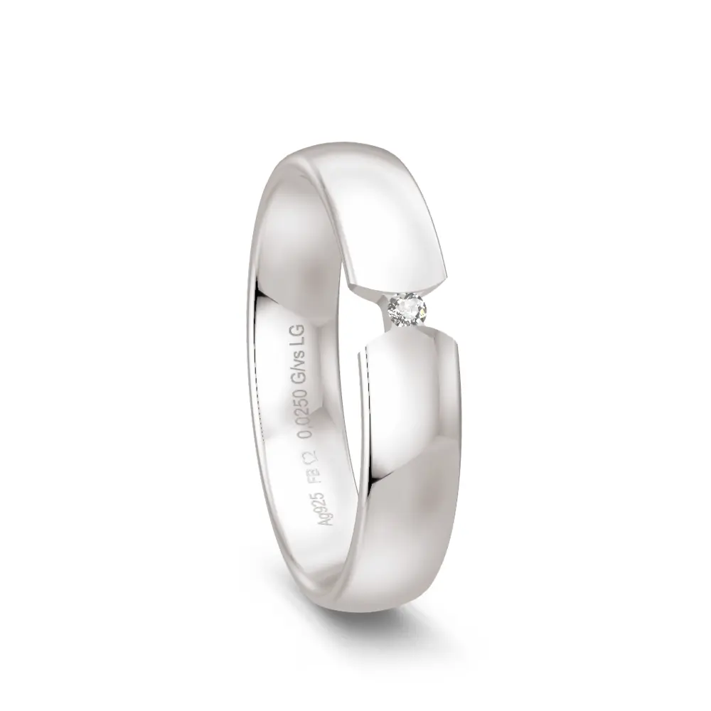 Ehering aus Silber 925 mit Labor Diamant in Spannfassung
