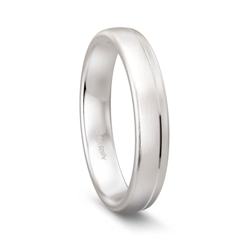 Trauring aus mattem Silber mit schmaler Rille