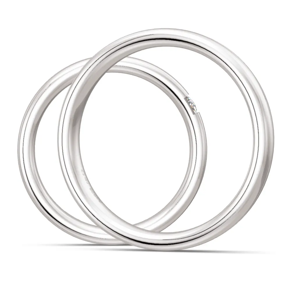 Trauringe aus Silber mit Rille und Labor Diamant in 0,05 Karat Vertiefung seitlich