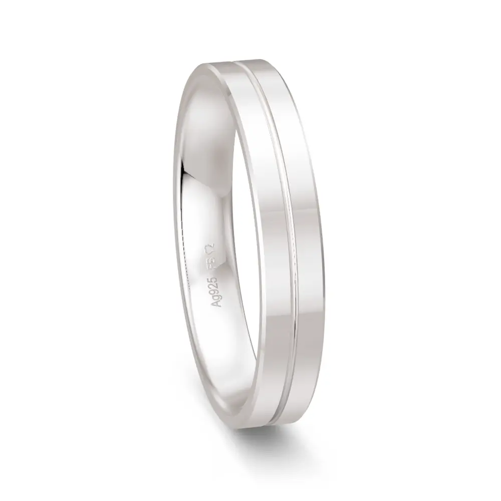 Trauring aus glänzendem Silber mit feiner Rille