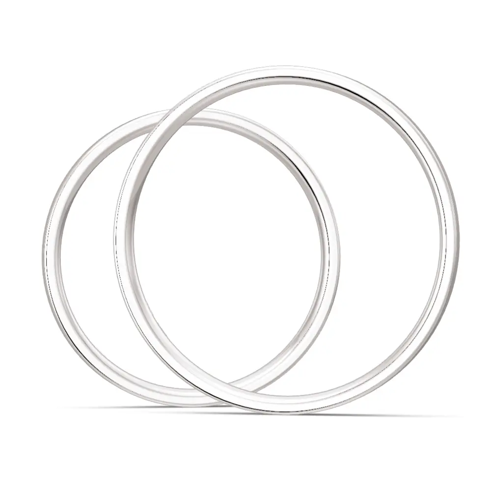 Polierte schmale Silber Eheringe mit Labor Diamanten seitlich