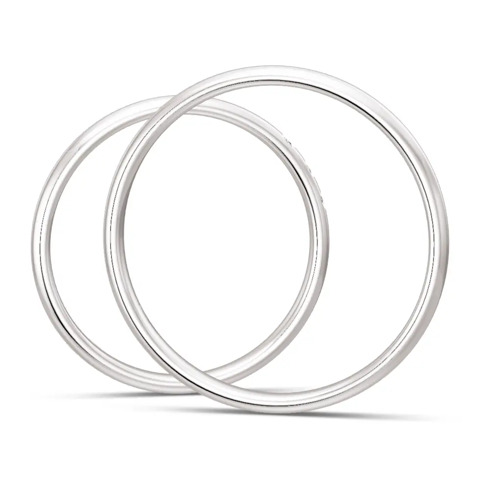 Silber Eheringe gerundet und poliert mit 3 Labor Diamanten seitlich