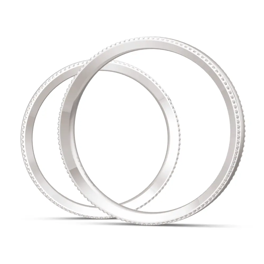 Eheringe aus Silber 925 mit Labor Diamanten und Millgriffmuster am Rand seitlich