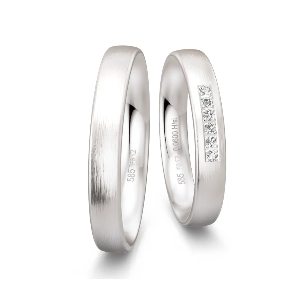 Silber 925 Trauringe mit 6 Labor Diamanten und Mattierung